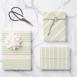Pale green and beige five stripes pattern wrapping paper sheet