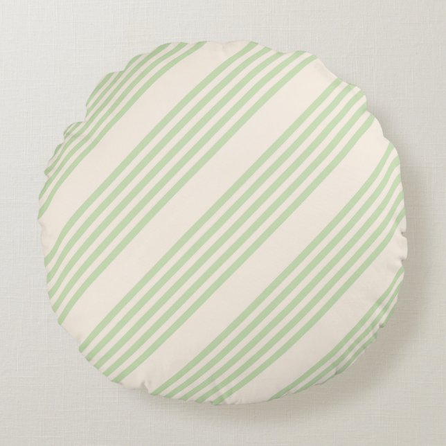  Pale green and beige five stripes round pillow (Front)
