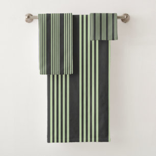 Pale green and charcoal five stripes pattern bath towel set