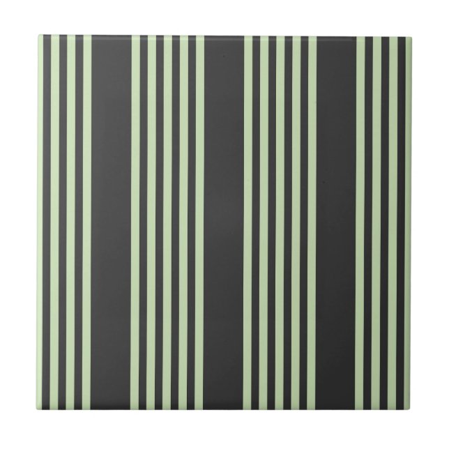 Pale green and charcoal five stripes pattern ceramic tile (Front)