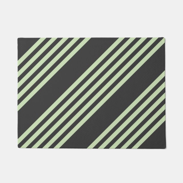 Pale green and charcoal five stripes pattern doormat (Front)