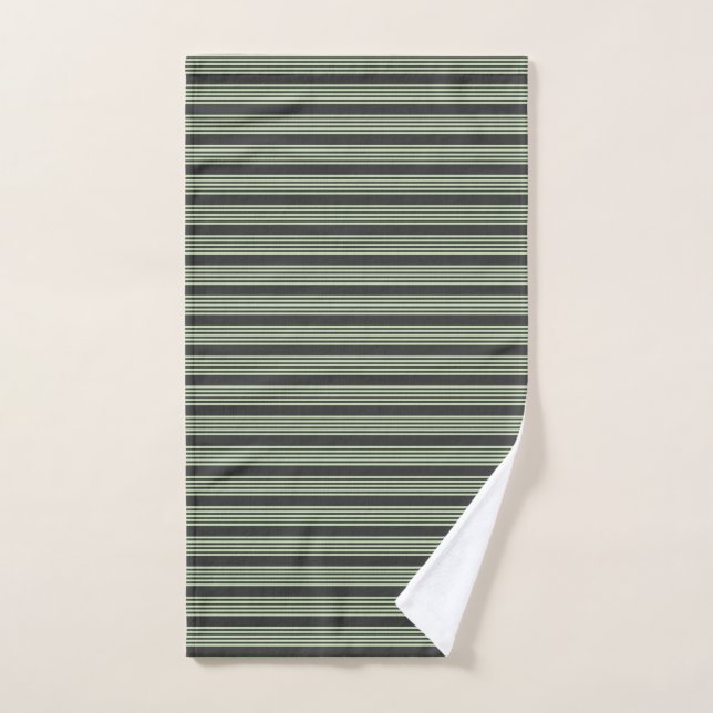 Pale green and charcoal five stripes pattern hand towel (Hand Towel)