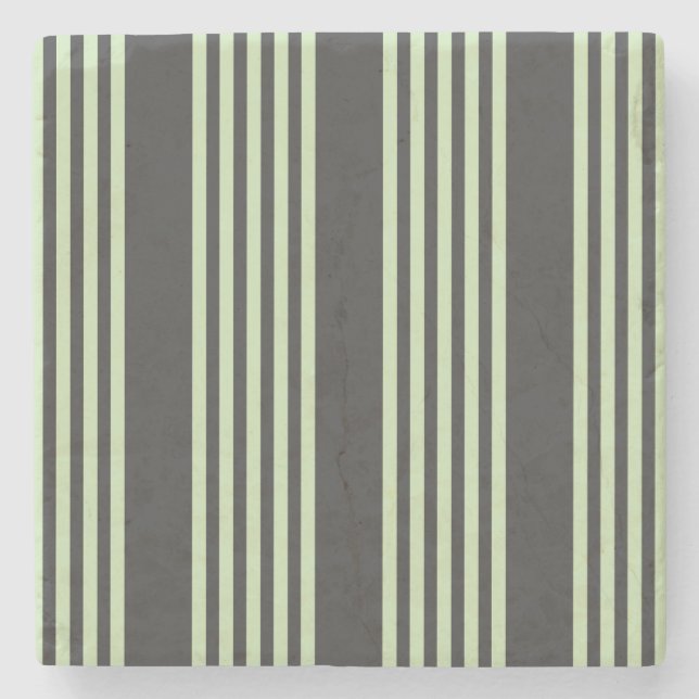 Pale green and charcoal five stripes pattern stone coaster (Front)