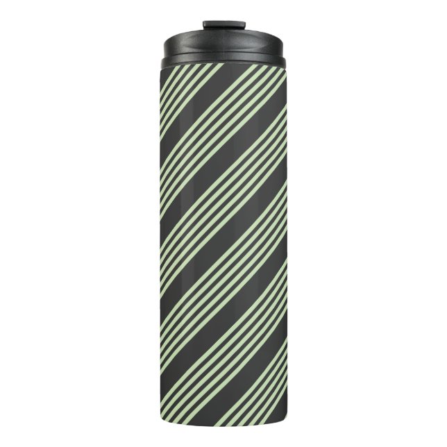 Pale green and charcoal five stripes pattern thermal tumbler (Front)