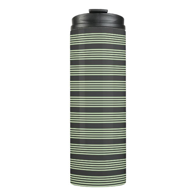 Pale green and charcoal five stripes pattern thermal tumbler (Front)