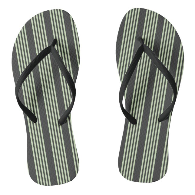 Pale green and charcoal five stripes pattern thongs (Footbed)