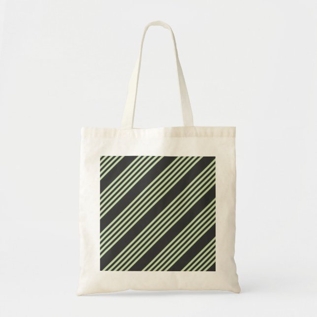 Pale green and charcoal five stripes pattern tote bag (Front)