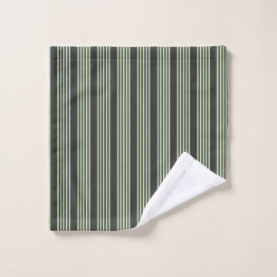 Pale green and charcoal five stripes pattern wash cloth