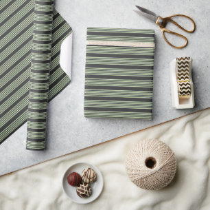 Pale green and charcoal five stripes pattern wrapping paper
