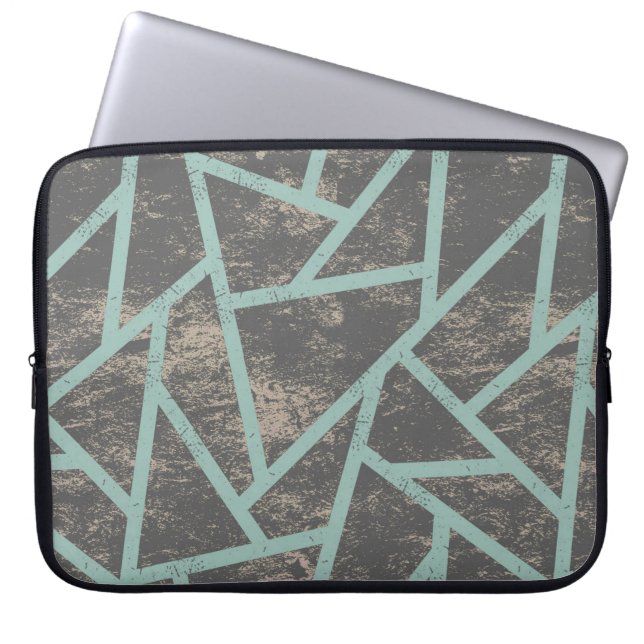 Pale green and grey mosaic pattern laptop sleeve (Front)