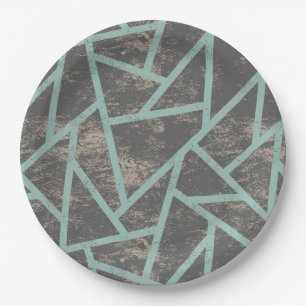 Pale green and grey mosaic pattern paper plate