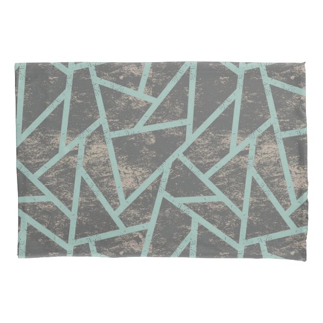 Pale green and grey mosaic pattern pillowcase (Front)