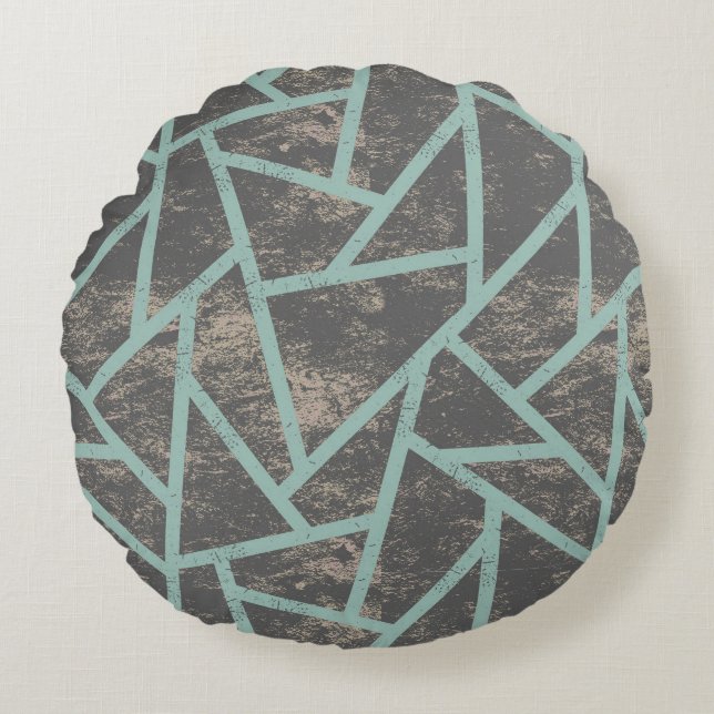 Pale green and grey mosaic pattern round cushion (Front)