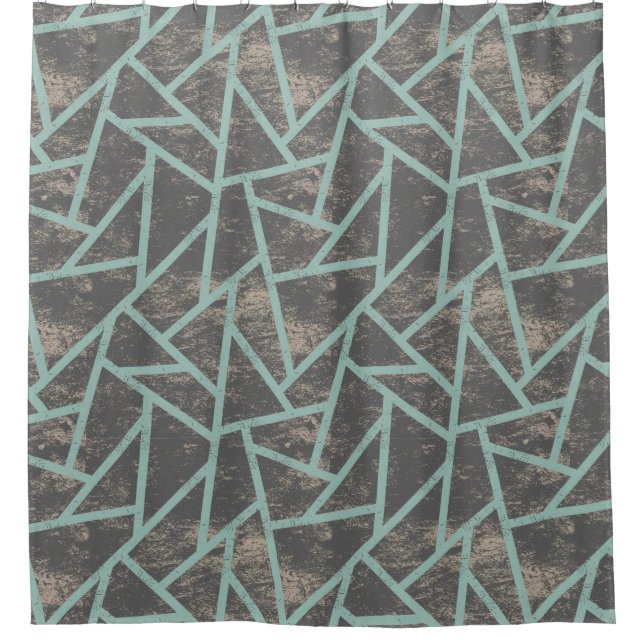 Pale green and grey mosaic pattern shower curtain (Front)