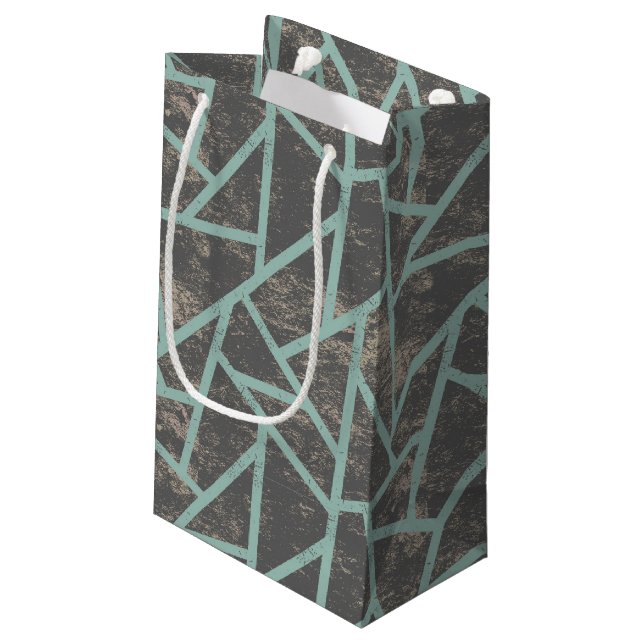 Pale green and grey mosaic pattern small gift bag (Back Angled)