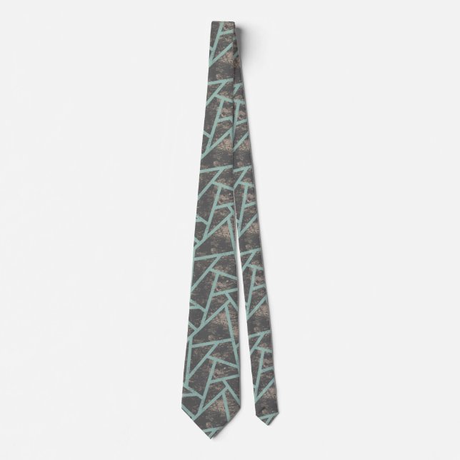 Pale green and grey mosaic pattern tie (Front)