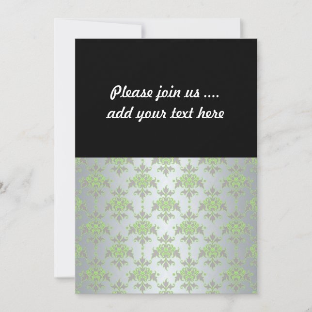 Pale Green and Silver White Damask Pattern Invitation (Front)