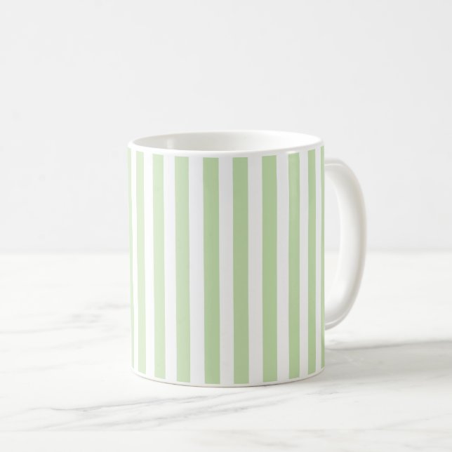 Pale green and white candy stripes coffee mug (Front Right)