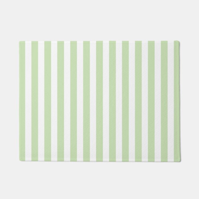 Pale green and white candy stripes doormat (Front)