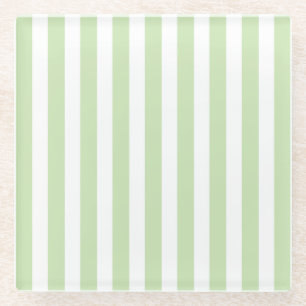 Pale green and white candy stripes glass coaster