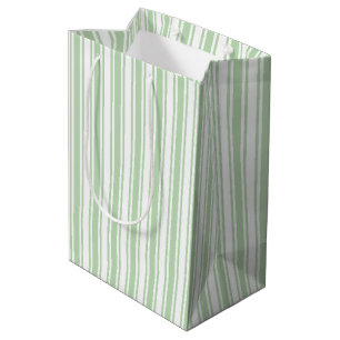 Pale green and white candy stripes medium gift bag