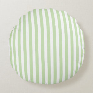 Pale green and white candy stripes round cushion