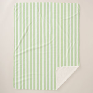 Pale green and white candy stripes sherpa blanket