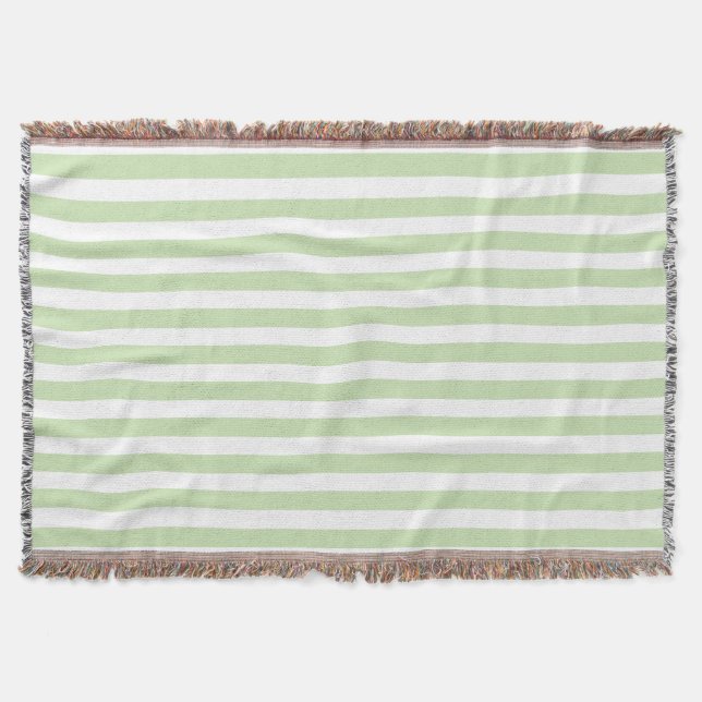 Pale green and white candy stripes throw blanket (Front)