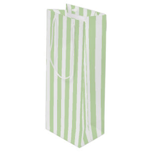 Pale green and white candy stripes wine gift bag