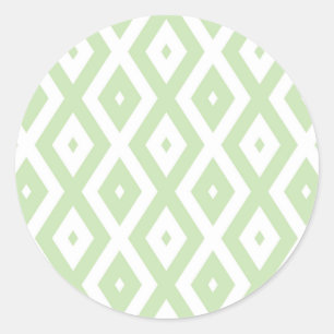 Pale green and white diamond pattern classic round sticker
