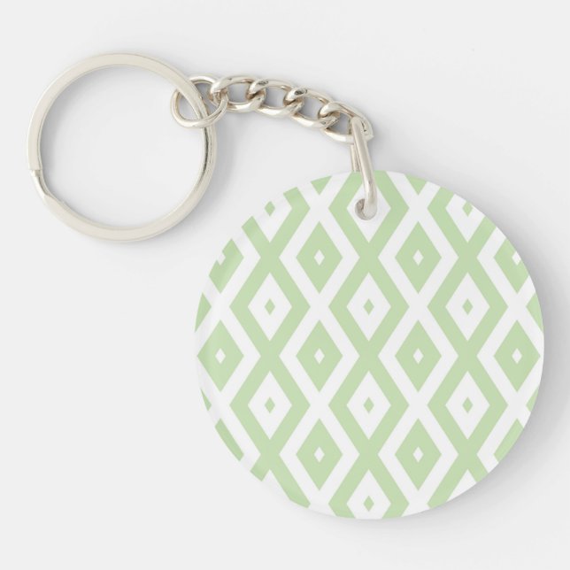 Pale green and white diamond pattern key ring (Front)