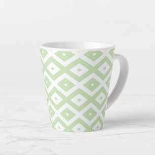 Pale green and white diamond pattern latte mug