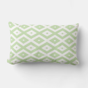 Pale green and white diamond pattern lumbar cushion