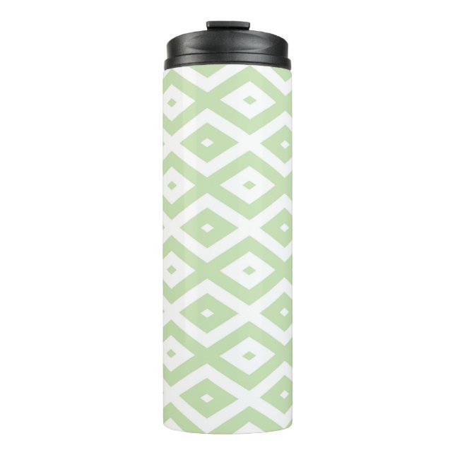 Pale green and white diamond pattern thermal tumbler (Front)