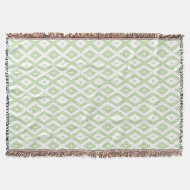 Pale green and white diamond pattern throw blanket (Front)