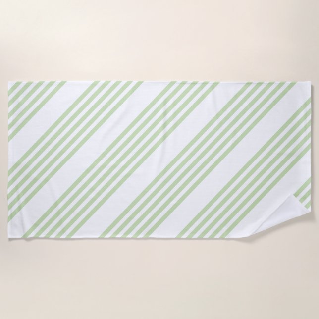 Pale green and white five stripes pattern beach towel (Front)