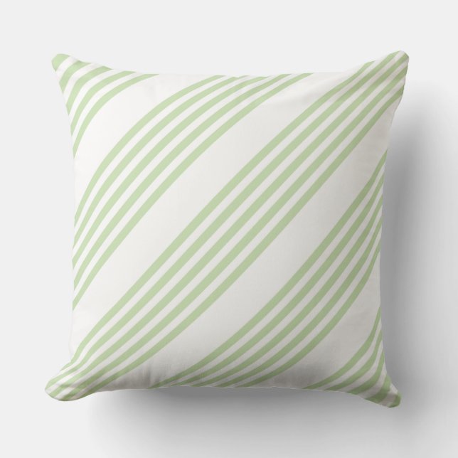 Pale green and white five stripes pattern cushion (Front)