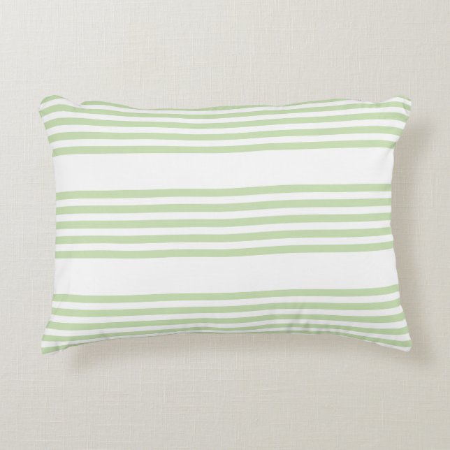 Pale green and white five stripes pattern decorative cushion (Front)