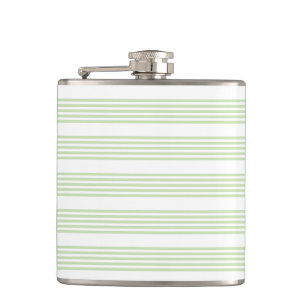 Pale green and white five stripes pattern hip flask