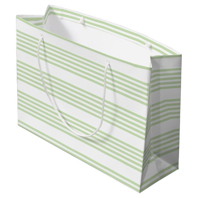 Pale green and white five stripes pattern large gift bag (Back Angled)