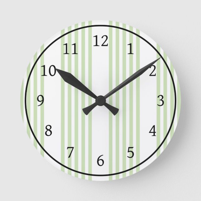 Pale green and white five stripes pattern round clock (Front)