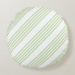 Pale green and white five stripes pattern round cushion