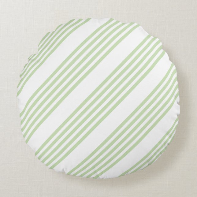 Pale green and white five stripes pattern round cushion (Front)