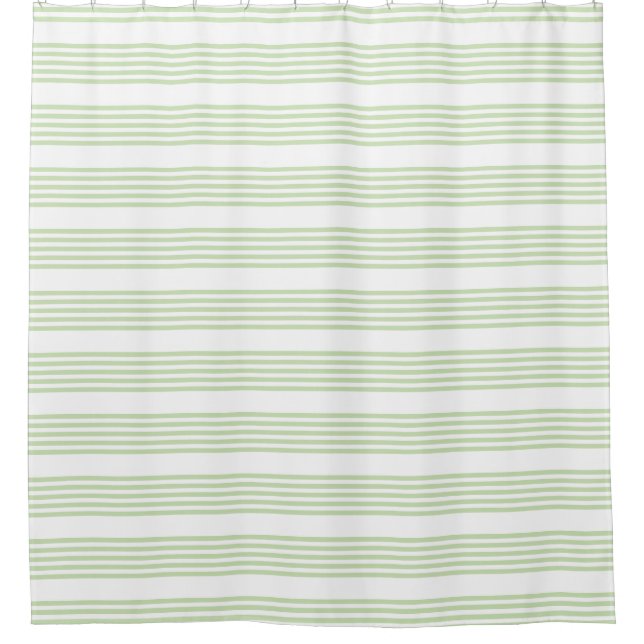 Pale green and white five stripes pattern shower curtain (Front)