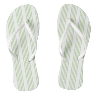 Pale green and white five stripes pattern thongs