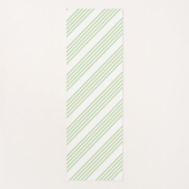 Pale green and white five stripes pattern yoga mat (Front)