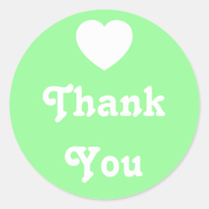 Pale Green and White Heart Thank You Classic Round Sticker