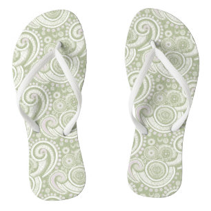 Pale Green and White Paisley Pattern Thongs