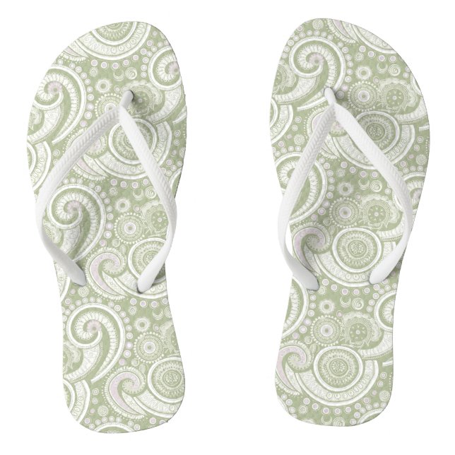 Pale Green and White Paisley Pattern Thongs (Footbed)