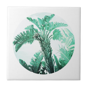 Pale Green Banana Tree Palm Leaves Ceramic Tile
